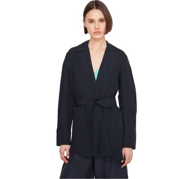 NWT VINCE Jacket Blazer S Black Linen Tencel Belt Button-Up Long-Sleeve - Picture 1 of 7
